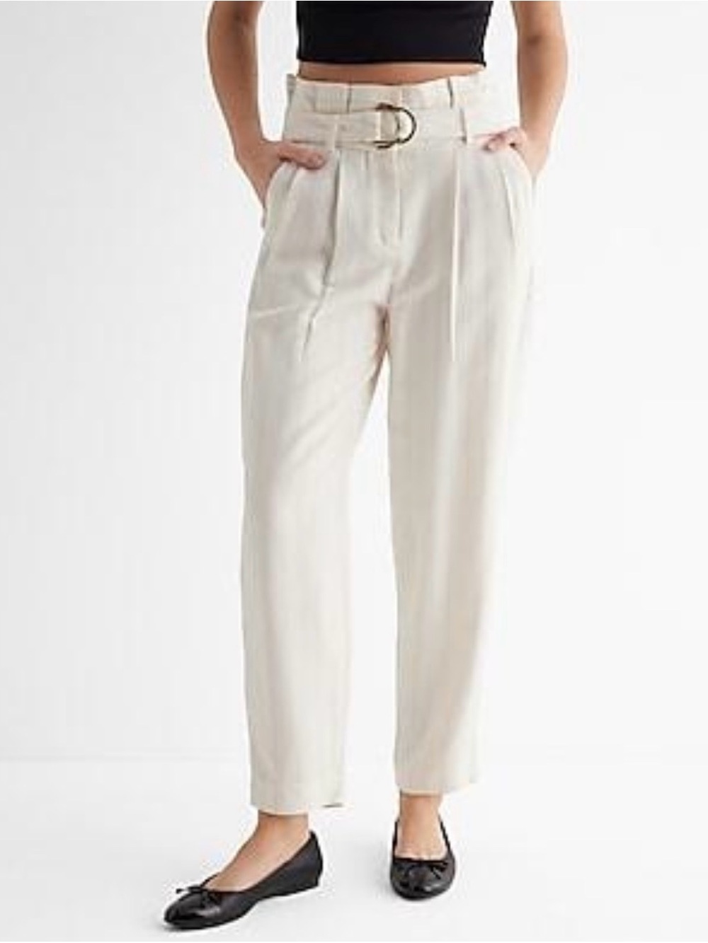 Express Stylist Super High Rise Pinstripe Paperbag Ankle Pants 10R - Picture 2 of 6